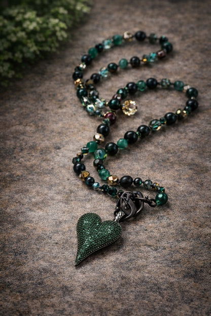 Emerald Devotion Double-Wrap Necklace with Removable Pavé Heart