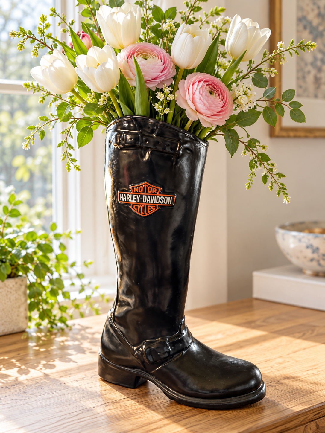 Harley-Davidson Black Ceramic Boot Vase | 18”