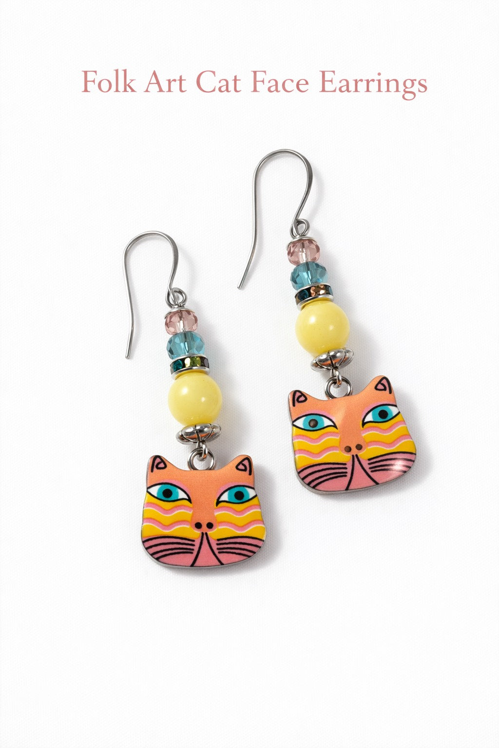Folk Art Cat Face Earrings
