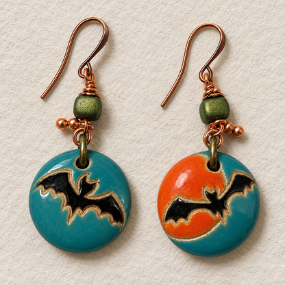Halloween Skull & Pumpkin Necklace Set with Bat Earrings, 22 Inch