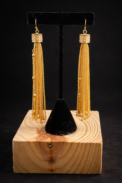 Golden Hour Fringe Shoulder Dusters  Vintage Sparkle Chain Statement Earrings