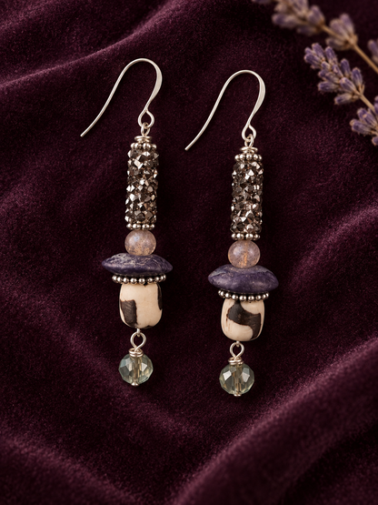 Handmade Purple Stone and Crystal Drop Earrings