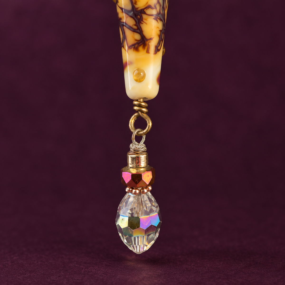 Hand-Blown Glass Pendant Necklace with Austrian Crystals – 32 Inches