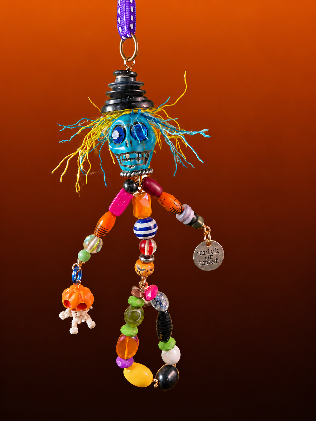 Crazy Hair Skelly Hanging Ornament