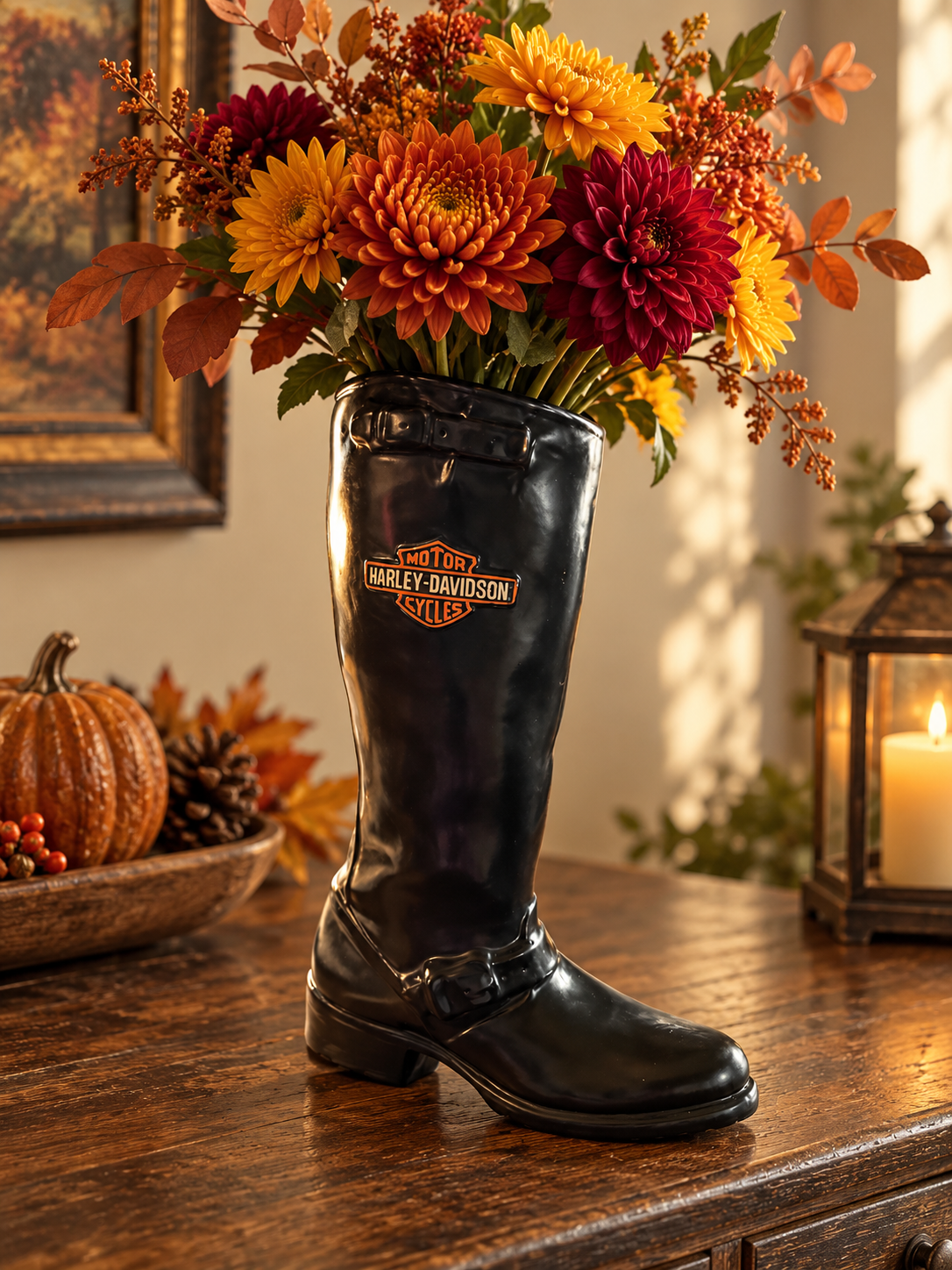 Harley-Davidson Black Ceramic Boot Vase | 18”