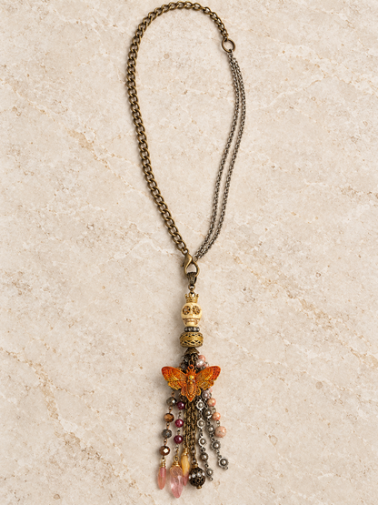 Handmade Skull Moth Jewelry Set with Quartz & Swarovski Crystal