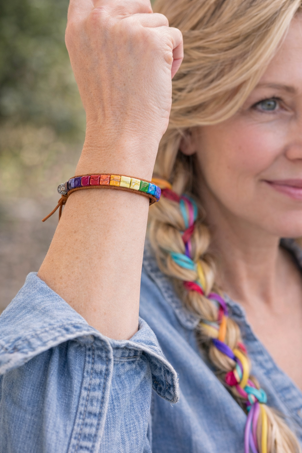 Rainbow Jasper Cube Bracelet – Adjustable Boho Stone Bracelet / Anklet