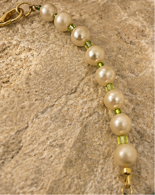 Aurora Borealis Dinosaur Skeleton Necklace – Pearl & Glass Bead Statement Necklace | 18”