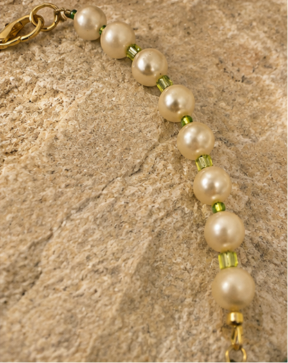 Aurora Borealis Dinosaur Skeleton Necklace – Pearl & Glass Bead Statement Necklace | 18”