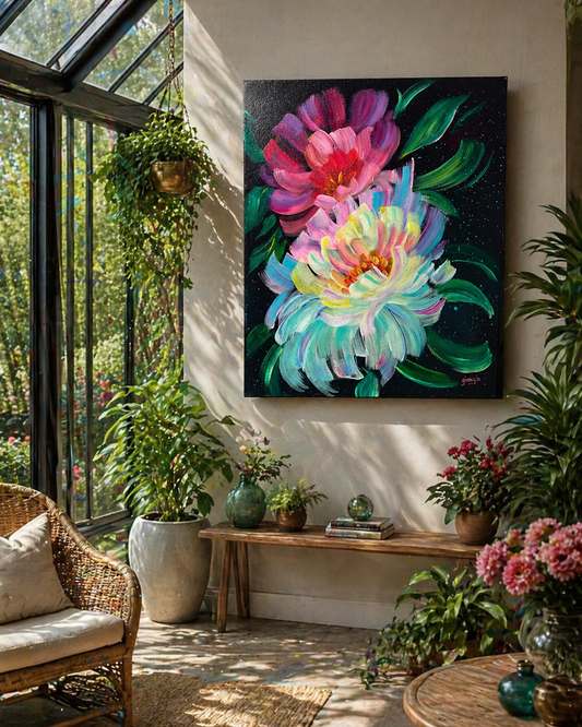 BOOM! – Acrylic Floral Explosion Painting (16x20 Gallery Wrapped Canvas)