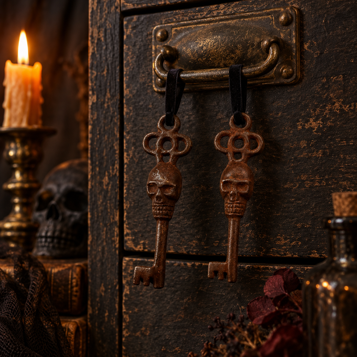 Rustic Skull Skeleton Key – 3½-Inch Halloween Décor