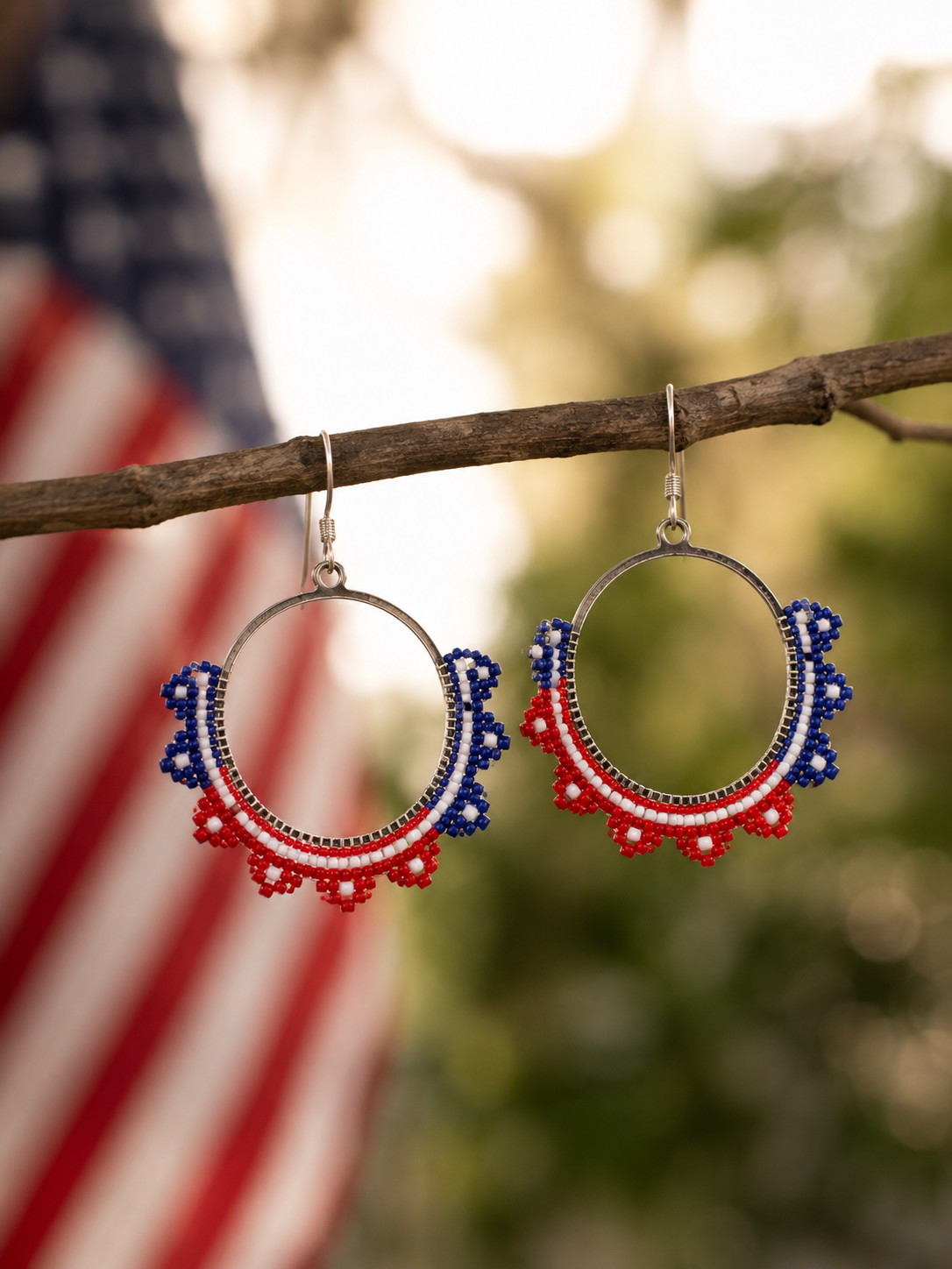 Stars & Stripes Beaded Hoop Earrings