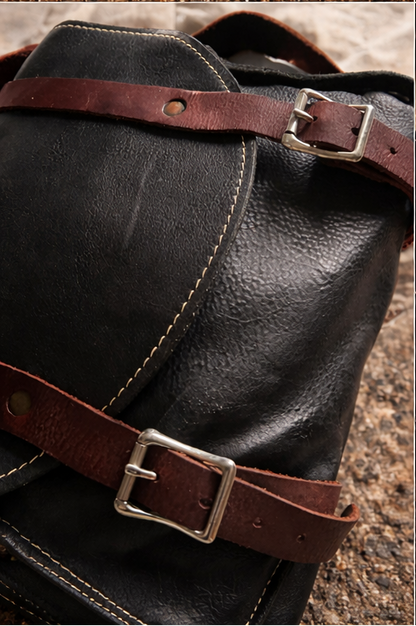 Handmade Leather Motorcycle Backpack | Overnight Travel Bag | Hand-Pounded Copper Rivets | USA Crafted Moto Gear