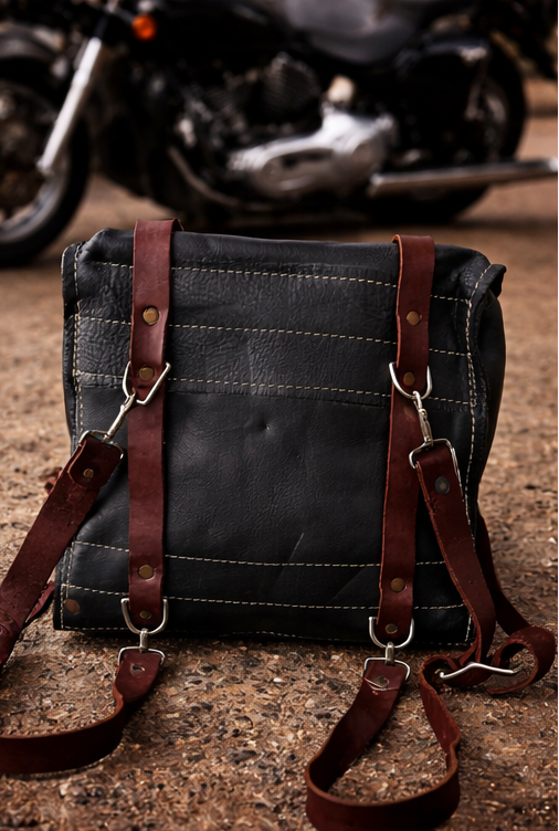 Handmade Leather Motorcycle Backpack | Overnight Travel Bag | Hand-Pounded Copper Rivets | USA Crafted Moto Gear