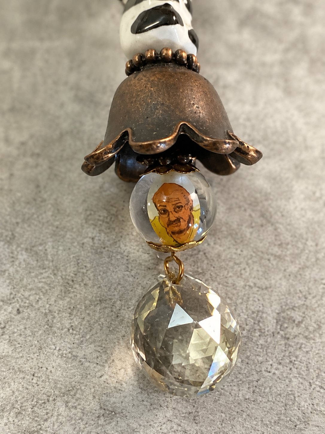 Ceramic Panda Necklace 32 Inch Copper Ball Chain with Crystal Drop Pendant