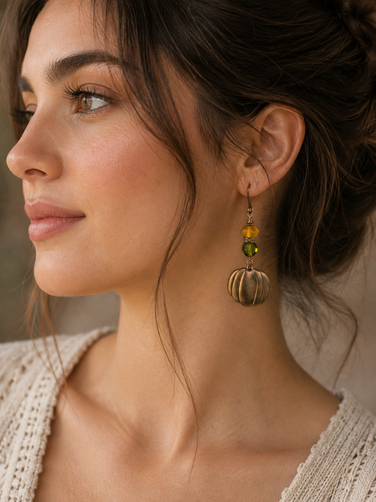 Handmade Metallic Pumpkin Earrings with Swarovski Crystal