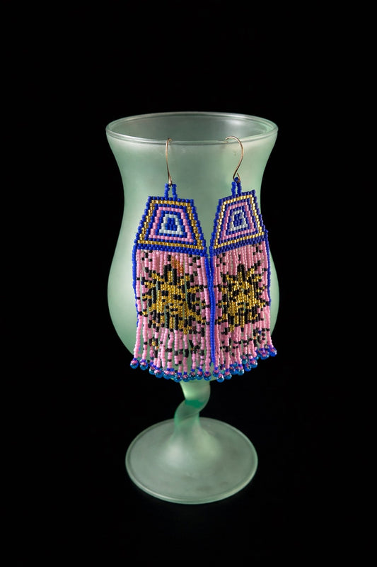 Aztec Sun Beaded Fringe Earrings