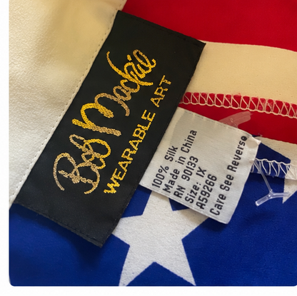 Vintage Bob Mackie Stars & Stripes Silk Shirt 1X | Wearable Art Patriotic Designer Blouse