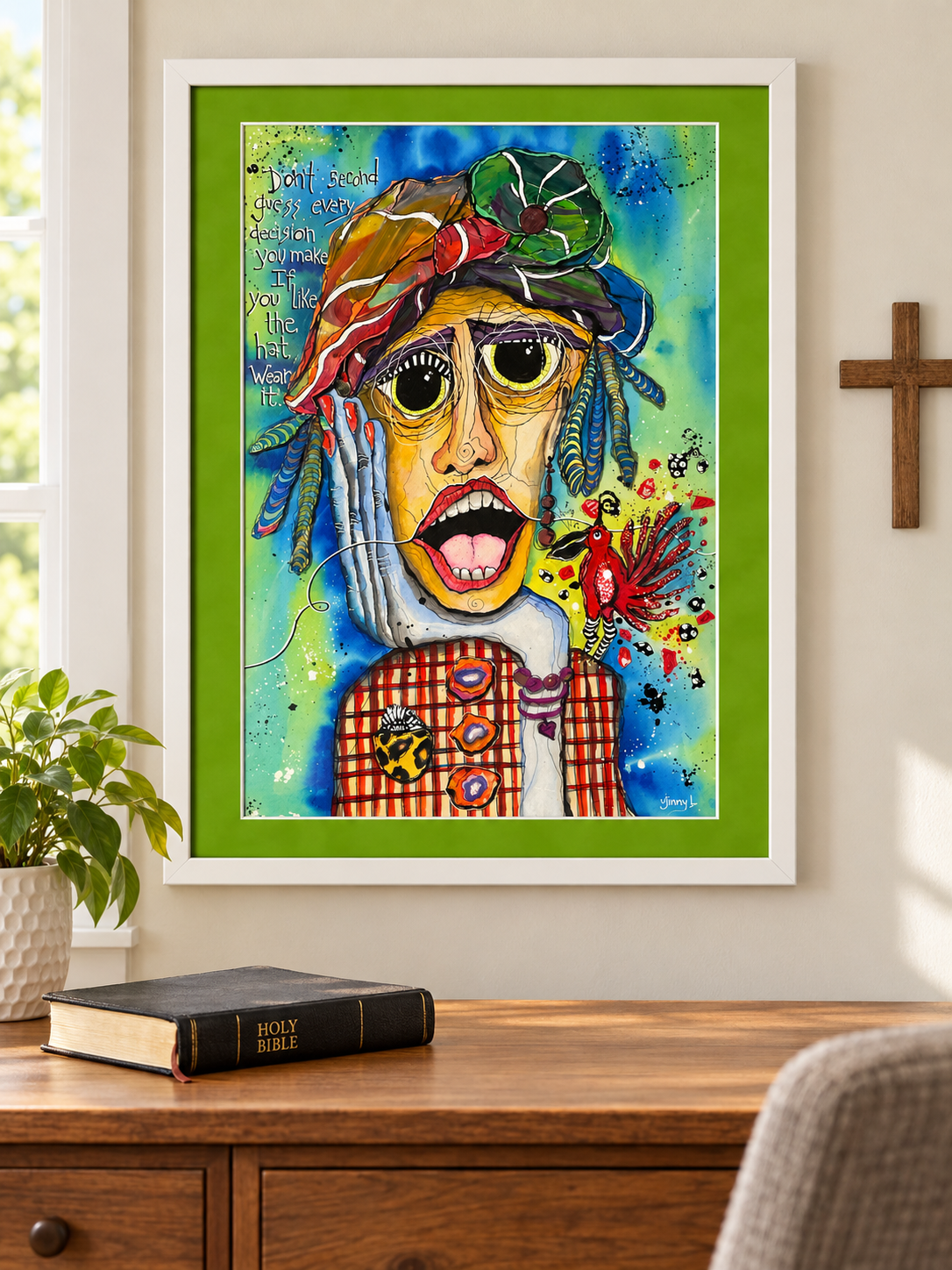 Wear the Hat – Colorful Woman Portrait, Original Mixed Media Art
