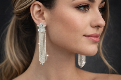 “Glam Ghost Fringe Earrings” Vintage Rhinestone Statement Drops
