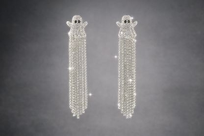 “Glam Ghost Fringe Earrings” Vintage Rhinestone Statement Drops