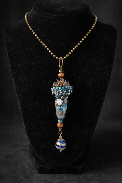 Eye of the Storm Necklace – Ocean Swirl Glass & Hand Beaded Statement Pendant