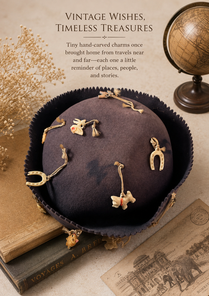 Vintage Souvenir Charm Beanie with 17 Hand-Carved Travel Charms | Fabulous Firefly