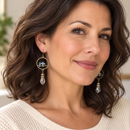 Blue Bird & Crystal Drop Earrings | Fabulous Firefly