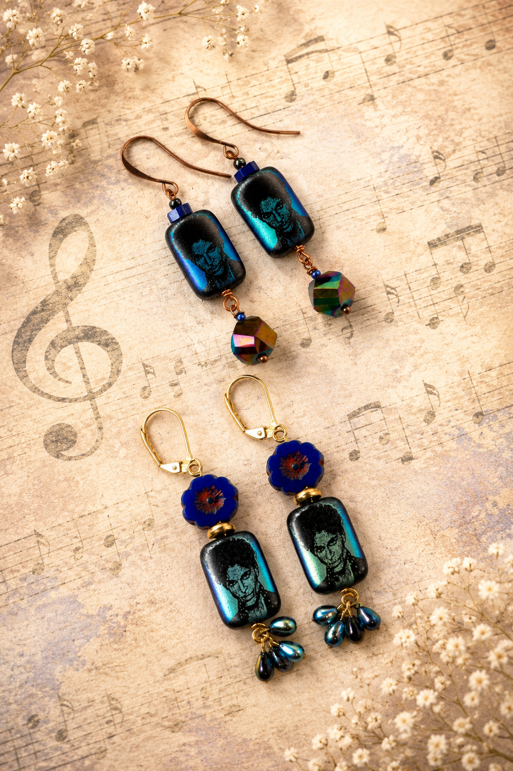Prince Inspired Handmade Earrings | Swarovski Crystal, Czech Glass & Artisan Beaded Statement Earrings | Fabulous Firefly