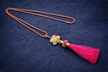 Wildflower Bullet Tassel Necklace – Stone Blossom & Magenta Fringe, 32”