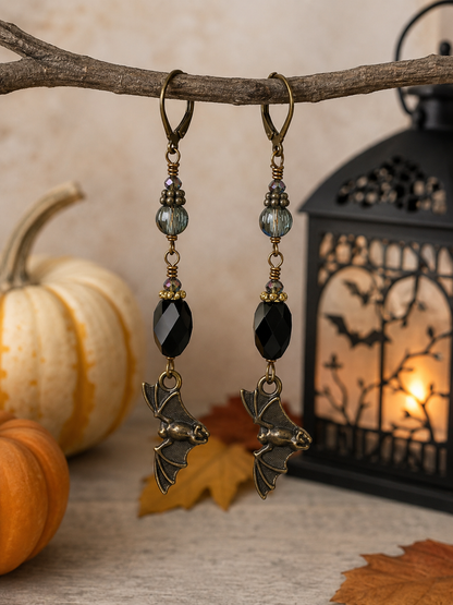 Handmade Mixed Metal Bat Earrings with 24 Swarovski Crystals