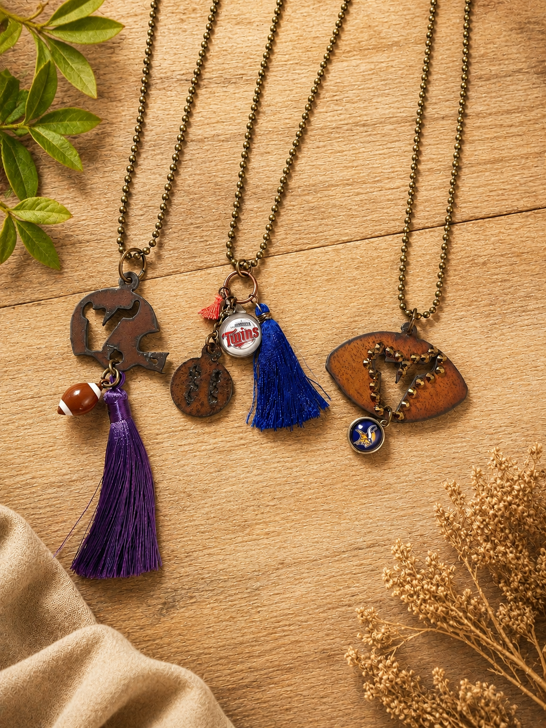 Minnesota Sports Necklace – 32” Bronze Ball Chain with Vikings, Twins or Football Charm
