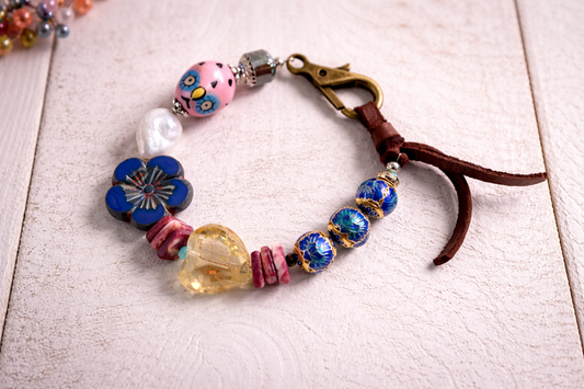 Wise Little Wanderer Charm Bracelet | Owl, Pearl & Czech Glass Boho Bracelet
