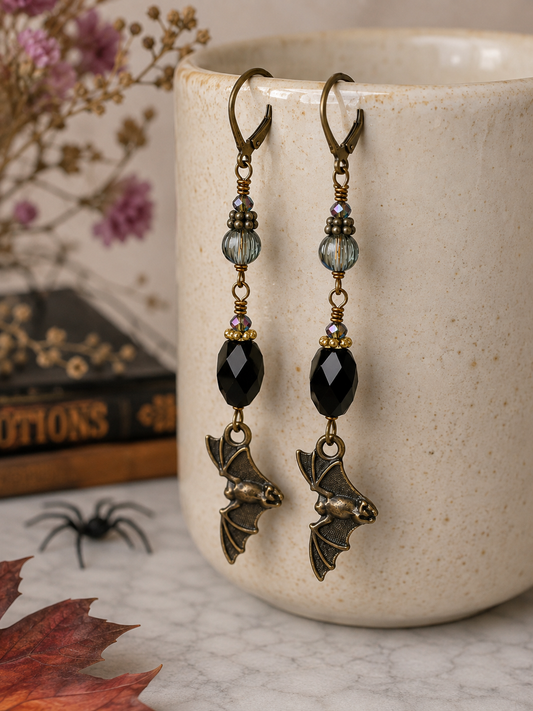 Handmade Mixed Metal Bat Earrings with 24 Swarovski Crystals