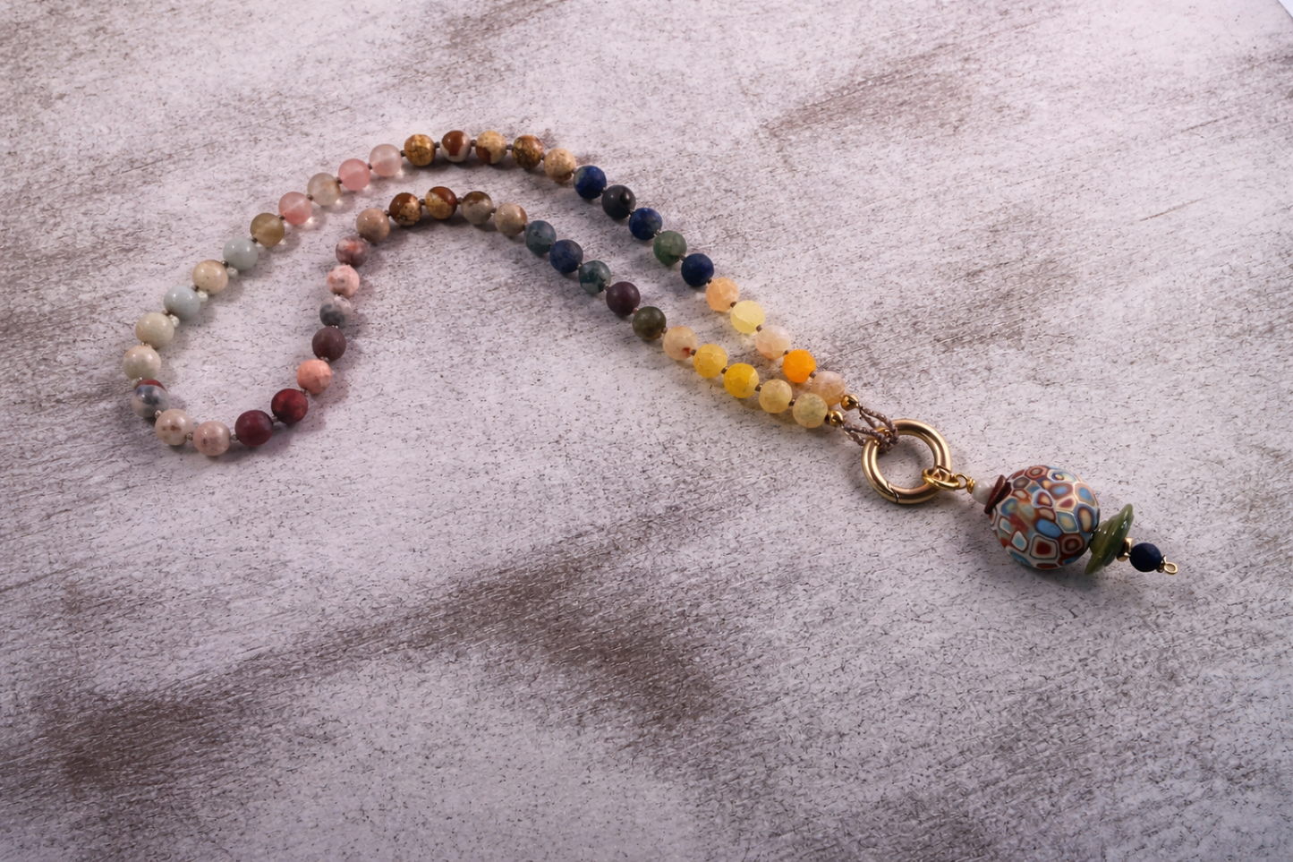 Ombré Jasper Beaded Necklace with Removable Polymer Clay Pendant – Convertible Statement Piece