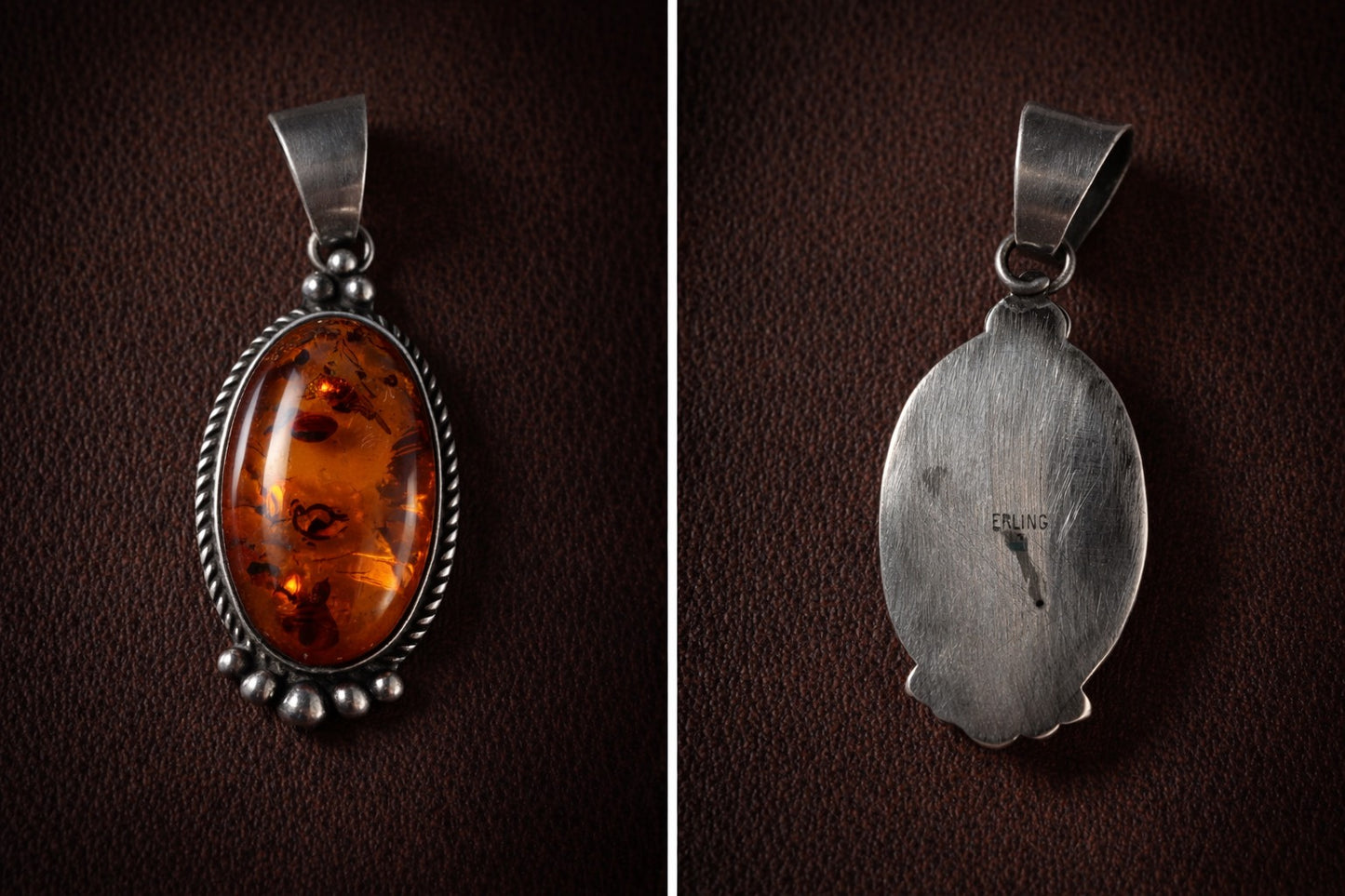 Vintage Amber Glow Pendant in Sterling Silver