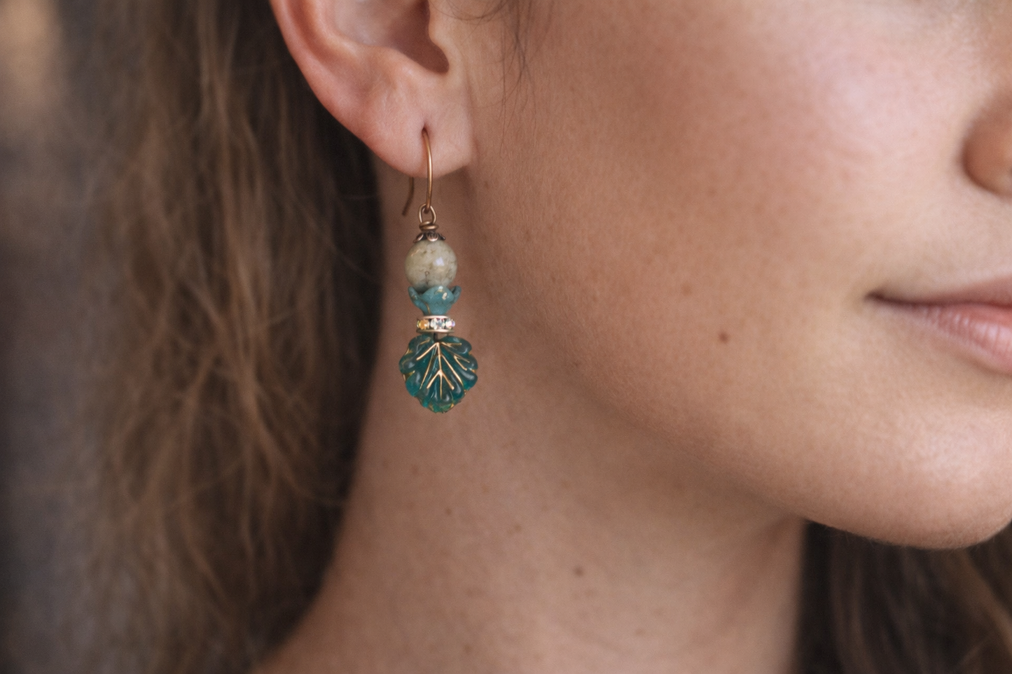 Vintage Garden Glow Jasper & Czech Crystal Earrings