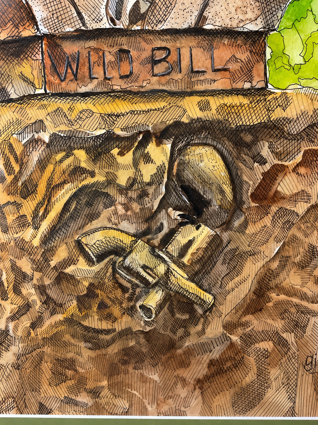Wild Bill - Framed Watercolor & Ink Art v| 17" x 21" | Ready to hang