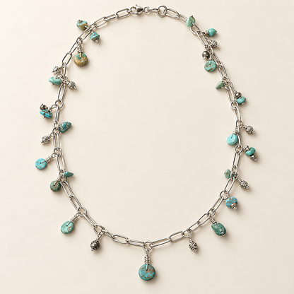 Turquoise & Metal Bead Paperclip Chain Necklace – 28 Inches