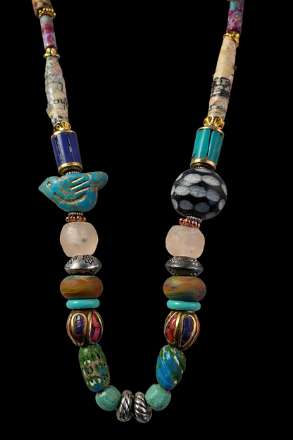 Spirit Flight | African Bead Necklace with Carved Stone Eagle