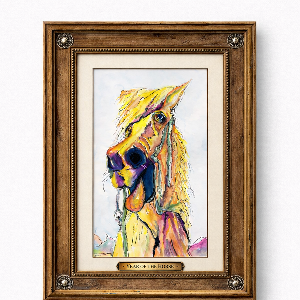 Year of the Horse – Original Watercolor & Ink Painting (PAINTING ONLY, UNFRAMED)