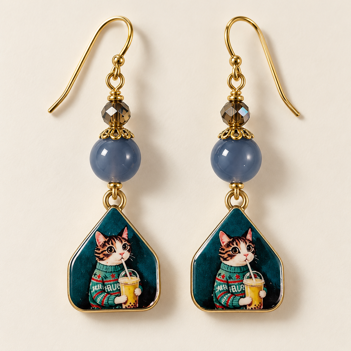 Cozy Sips – Whimsical Cat Dangle Earrings