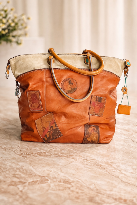 Italian Leather Weekender Tote – GABS Designer Bag, Turquoise Lining, Handmade in Italy, Oversized Travel Carryall