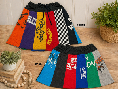 Upcycled T-shirt Patchwork Skirt - One-of-a-Kind Boho Sporty Skirt (M-XL)