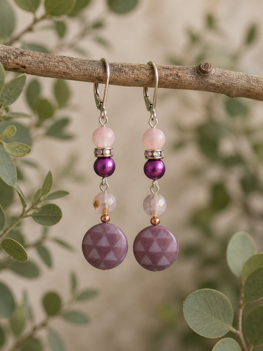 Blush & Plum Vintage Crystal Drop Earrings – Czechoslovakian Glass & Pearl Dangles