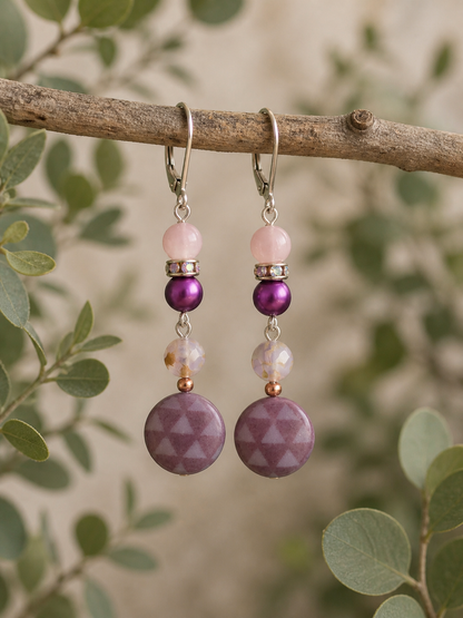 Blush & Plum Vintage Crystal Drop Earrings – Czechoslovakian Glass & Pearl Dangles
