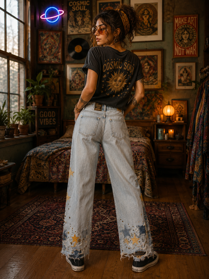 Vintage Levi’s 530 Regular Fit Jeans W36 L30 | Distressed Star Patch Rhinestone Biker Jeans
