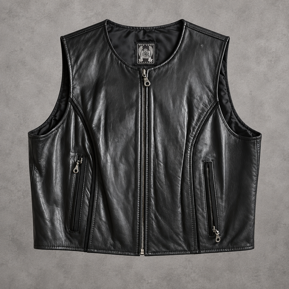 Women’s XL Black Leather Motorcycle Vest with Tribal Cross
