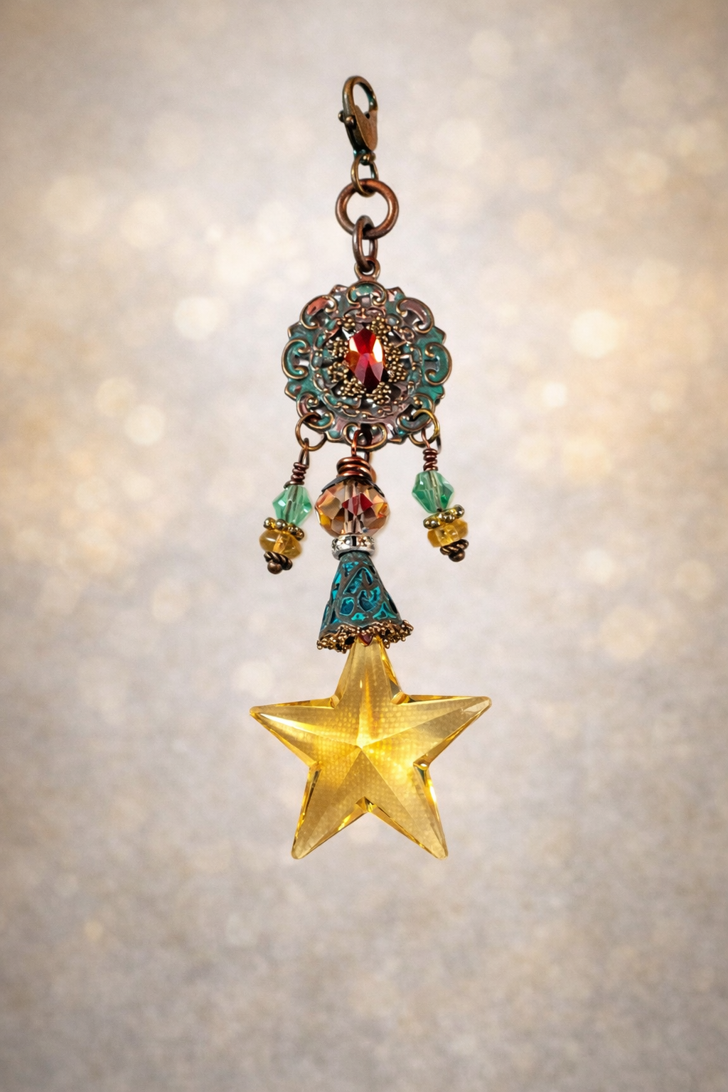 Golden Crystal Star Pendant – Vintage Filigree Charm with Austrian & Czech Crystals