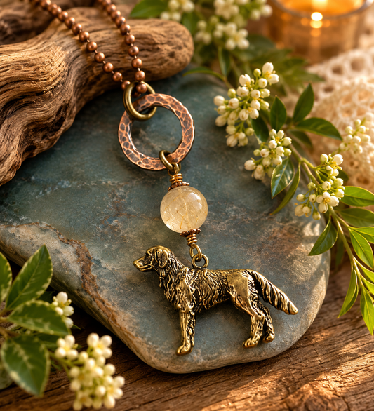 Golden Retriever Charm Necklace Adjustable 36 Inch Copper Ball Chain Dog Lover Necklace Handmade Jewelry